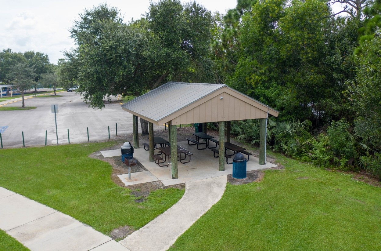 River Place Park pavilion and tables