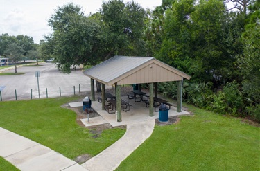 River Place Park pavilion and tables