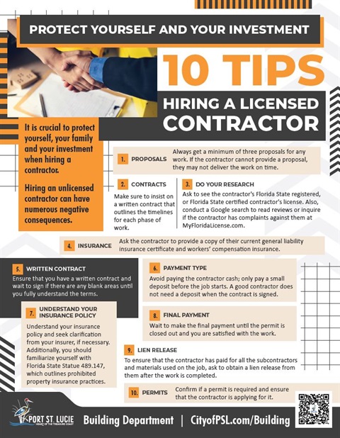 Ten tips for hiring a licensed contractor | City of Port St. Lucie, FL