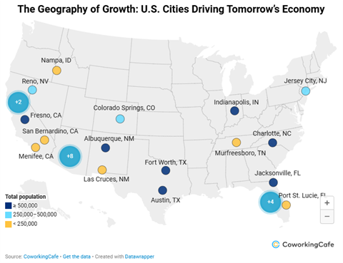 CoworkingCafe Geography of US City Growth