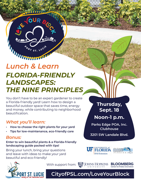 LYB Master Gardeners FL Friendly Landscapes - The Nine Principles Lunch & Learn Flyer