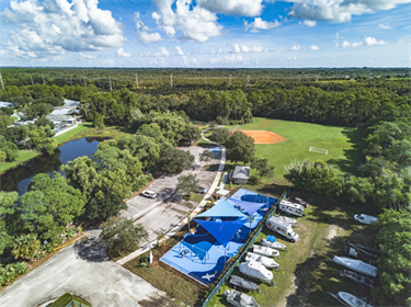 River Place Park aerial of playground and parking area